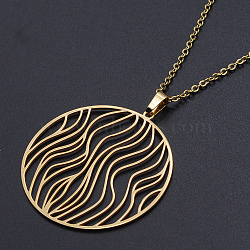 201 Stainless Steel Pendant Necklaces, with Cable Chains and Lobster Claw Clasps, Flat Round, Golden, 17.71 inch(45cm), 1.5mm(NJEW-S105-JN603-45-2)