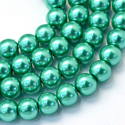 Baking Painted Pearlized Glass Pearl Round Bead Strands, Light Sea Green, 4~5mm, Hole: 1mm, about 200~210pcs/strand, 31.4 inch(HY-Q003-4mm-29)