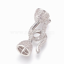 Brass Hook Clasps, with Micro Pave Cubic Zirconia, Lead Free & Cadmium Free & Nickel Free, Long-Lasting Plated, Platinum, 37x15x10mm, Hole: 3~4mm(KK-P150-20P)