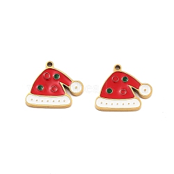 Ion Plating(IP) 304 Stainless Steel Pendants, Christmas Theme Enamel Charms, Golden, Hat, 11x12.5x1.5mm, Hole: 1mm(STAS-S140-03I)