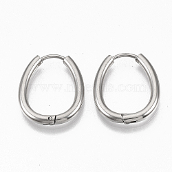 Tarnish Resistant 201 Stainless Steel Huggie Hoop Earrings, with 304 Stainless Steel Pins, Oval, Stainless Steel Color, 10 Gauge, 18x16x2.5mm, Pin: 1mm(STAS-T050-027P)