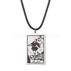 Tarot Card 201 Stainless Steel Pendant Necklaces, with Imitation Leather Cords, Stainless Steel Color, 17.60~17.87 inch(44.7~45.4cm)(NJEW-JN04496-01)