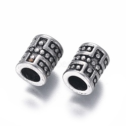 304 Stainless Steel European Beads, Large Hole Beads, Column, Antique Silver, 9x7mm, Hole: 4.5mm(STAS-G204-08AS)
