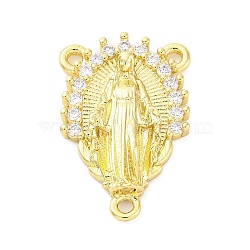 Brass Clear Cubic Zirconia Virgin Mary Chandelier Component Links, Real 16K Gold Plated, 20x13.5x3mm, Hole: 1.2~1.4mm(KK-D325-07G-04)