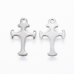 Tarnish Resistant 304 Stainless Steel Charms, Cross, Stainless Steel Color, 14x9x0.8mm, Hole: 1mm(STAS-E146-13P)