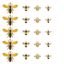 20Pcs 4 Style Alloy Rhinestone Pendants, with Enamel, Hornet & Bee, Golden, Mixed Color, 10x15mm, 5pcs/style(JX163A)