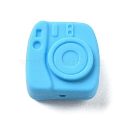 Camera Food Grade Eco-Friendly Silicone Focal Beads, Chewing Beads For Teethers, DIY Nursing Necklaces Making, Deep Sky Blue, 24x23x12mm, Hole: 2mm(SIL-C007-16B)