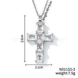 Brass Shiny Clear Cubic Zirconia Cross Pendant Necklaces Fashionable and Versatile, Silver, 15.75 inch(40cm)(NZ6047-2)