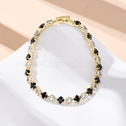 Brass Rhombus Cubic Zirconia Cup Chain Necklaces for Women, Real 18K Gold Plated, Rack Plating, Cadmium Free & Lead Free, Long-Lasting Plated, Black, Clear, 7-1/2 inch(19.1cm)(NJEW-U033-01G-03)