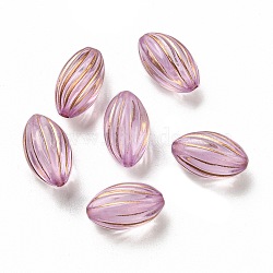 Plating Transparent Acrylic Beads, Golden Metal Enlaced, Twist Rice, Old Rose, 15x9mm, Hole: 1.5mm, 950pcs/500g(OACR-B013-17A)