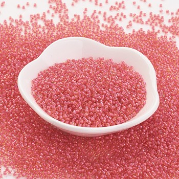 (Toho code TR-11-979) TOHO Japanese Seed Beads, Round, 11/0, (979) Luminous Light Topaz/Neon Pink Lined, 2x1.5mm, Hole: 0.5mm, about 900pcs/10g