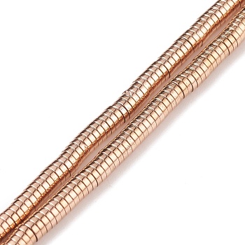 Electroplated Non-magnetic Synthetic Hematite Beads Strands, Heishi Beads, Disc/Flat Round, Rose Gold Plated, 4x1mm, Hole: 0.7mm, about 395pcs/Strand, 15.75 inch(40cm)