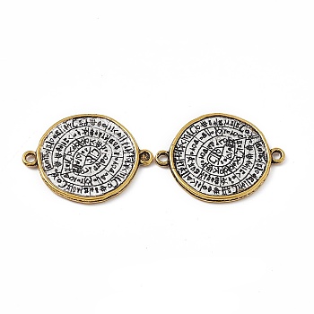 Tibetan Style Alloy Connector Charms, Flat Round Links with Word, Antique Silver & Golden, 30.5x23x1.8mm, Hole: 1.6mm