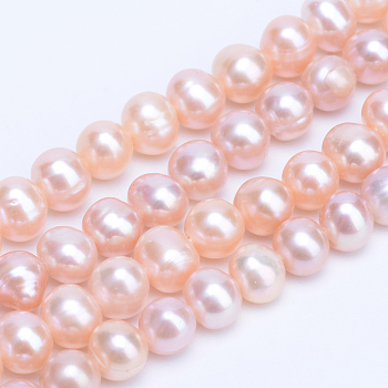 Natural Cultured Freshwater Pearl Beads Strands, Round, Light Coral, 6~7mm, Hole: 0.8mm,about 56pcs/strand, 13.78 inch(35cm)