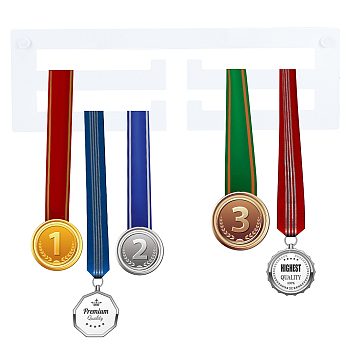 Iron Medal Holders, 2 Line, Home Decorations, with Plastic Gaskets, Screws and Anchor Plug, White, Holder: 320x100x1.5mm