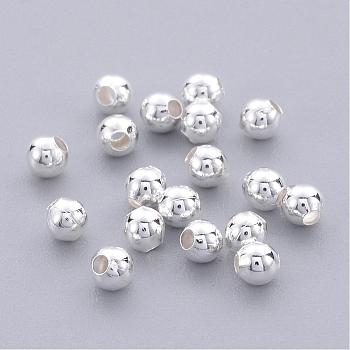 Brass Smooth Round Beads, Seamed Spacer Beads, Silver Color Plated, 3mm, Hole: 1mm