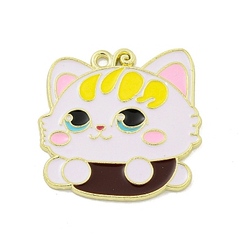 Cartoon Alloy Enamel Pendants, Golden, Cat Shape, 28x28x1mm, Hole: 1.8mm