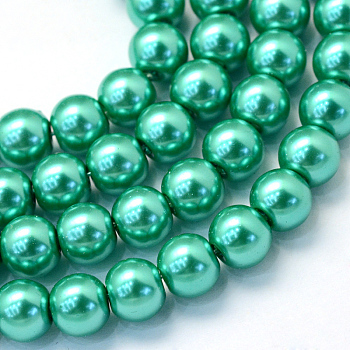 Baking Painted Pearlized Glass Pearl Round Bead Strands, Light Sea Green, 4~5mm, Hole: 1mm, about 210pcs/strand, 31.4 inch