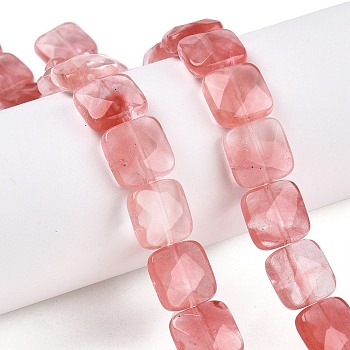 Cherry Quartz Glass Beads Strands, Faceted Square, 12~12.5x12~12.5x5.5~6mm, Hole: 1.2mm, about 17pcs/strand, 8.07~8.4''(20.5~21cm)