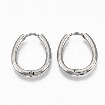 201 Stainless Steel Huggie Hoop Earrings, with 304 Stainless Steel Pins, Oval, Stainless Steel Color, 10 Gauge, 18x16x2.5mm, Pin: 1mm