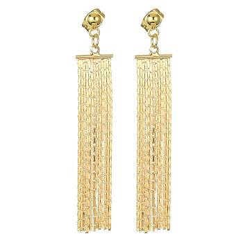 Brass Coreana Chain Tassel Earrings, Long Dangle Stud Earrings with 304 Stainless Steel Pins, Golden, 56.5x10mm