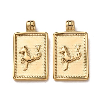 304 Stainless Steel Pendants, Rectnagle with Twelve Constellations Charms, Golden, Capricorn, 24.5x14.5x2.5~3mm, Hole: 2mm