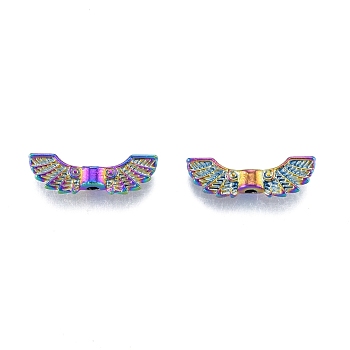 Rack Plating Alloy Bead, Wing, Rainbow Color, 7x21x4.5mm, Hole: 2mm