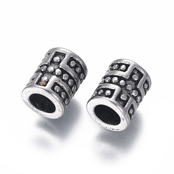 304 Stainless Steel European Beads, Large Hole Beads, Column, Antique Silver, 9x7mm, Hole: 4.5mm