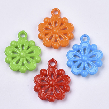 Opaque Acrylic Pendants, Flower, Mixed Color, 27.5x22x5.5mm, Hole: 3mm, about 600pcs/500g
