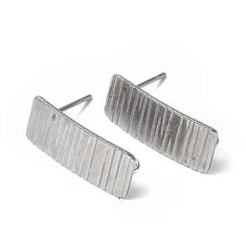 304 Stainless Steel Stud Earring Finding, with Vertical Loops, Textured Rectangle, Stainless Steel Color, 20x8mm, Hole: 2.5mm, Pin: 0.8mm