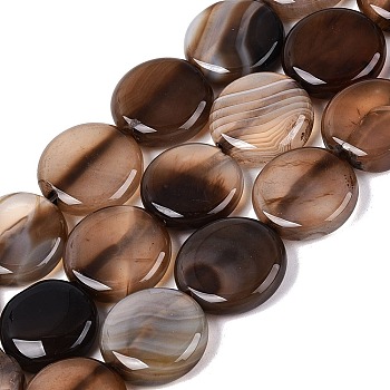 Dyed Natural Agate Beads Strands, Flat Round, Coin Beads, Camel, 19~21x5~8mm, Hole: 1.2~1.8mm, about 18pcs/strand, 13.58~14.17 inch(34.5~36cm)