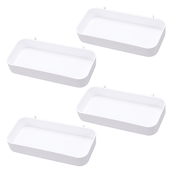 4Pcs Plastic Hanging Trays for Mesh Display, Rectangle, White, 18.9x9.75x3.15cm