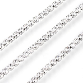 304 Stainless Steel Rhinestone Strass Chains, with Spool, Rhinestone Cup Chains, Unwelded, Stainless Steel Color, 2x2x2mm, about 32.8 Feet(10m)/roll
