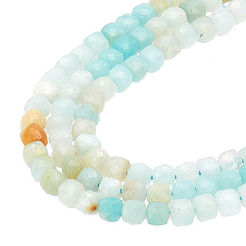 1 Strand Natural Flower Amazonite Beads Strands, Faceted, Square, 4~4.5x4~4.5x4~4.5mm, Hole: 0.8mm, about 94~95pcs/strand, 15.16~15.35 inch(38.5~39cm)