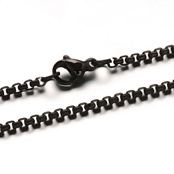304 Stainless Steel Box Chain  Necklaces, with Lobster Claw Clasps, Electrophoresis Black, 23.81 inch(60.5cm), 2mm