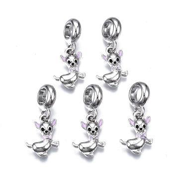 Alloy European Dangle Charms, with Enamel, Large Hole Pendants, Chihuahua, Cadmium Free & Nickel Free & Lead Free, Platinum, 24mm, Hole: 5mm, Pendant: 15x10x3mm