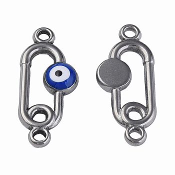304 Stainless Steel Enamel Connector Charms, Stainless Steel Color, Oval with Evil Eye, Dark Blue, 23x10x3mm, Hole: 1.6mm