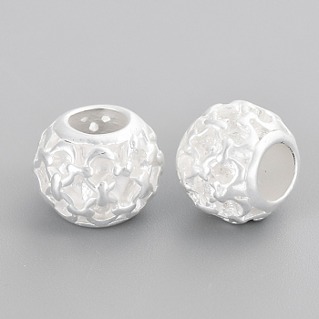 Alloy European Filigree Beads, Large Hole Beads, Matte Style, Rondelle, Cadmium Free & Lead Free, 925 Sterling Silver Plated, 10~11x8.5mm, Hole: 5mm