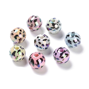 UV Plating Rainbow Iridescent Opaque Acrylic Beads, Printed Round Beads, Mixed Color, Leopard, 15.7~16mm, Hole: 3.8mm