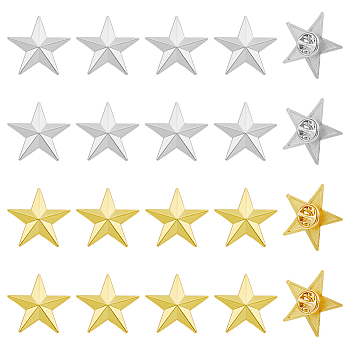 20Pcs 2 Colors Alloy Star Brooches, Men's Shirt Collar Pins, Platinum & Golden, 29x30x3mm, 10pcs/color