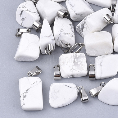 Stainless Steel Color Nuggets Howlite Pendants