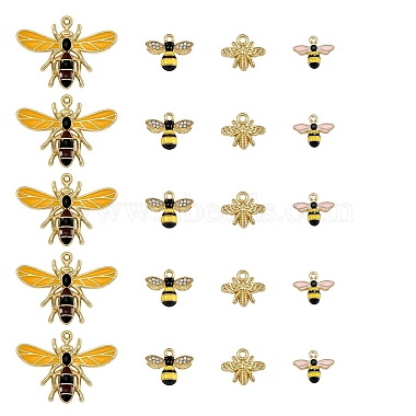Golden Mixed Color Bees Alloy Rhinestone+Enamel Pendants