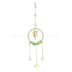 Teardrop Flower Glass & Acrylic Beads Suncatcher with 201 Stainless Steel Fairy Pendants, Window Hanging Ornaments, Lime, 255mm(HJEW-JM04988-01)