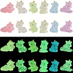 24pcs 6 Styles Luminous Resin 3D Unicorn Figurines, for Home Desktop Decoration, Glow in the Dark, Mixed Color, 27~36x18~26x31~40mm, 4pcs/style(DJEW-SZ0001-15)
