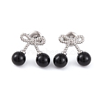 304 Stainless Steel Enamel Stud Earrings for Women, Bowknot/Cherry, Stainless Steel Color, 13x15mm(EJEW-A049-17P)