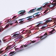 Electroplate Transparent Glass Beads Strands, Full Plated, Faceted, Column, Rose Gold Plated, 5x3mm, Hole: 0.5mm, about 100pcs/strand, 19.4 inch(EGLA-E046-F09)