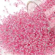 TOHO Round Seed Beads, Japanese Seed Beads, (38) Silver Lined Pink, 15/0, 1.5mm, Hole: 0.7mm, about 15000pcs/50g(SEED-XTR15-0038)