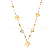 Hollow Maple Leaf Stainless Steel Pendant Necklaces for Women, Golden, 14.96 inch(38cm)(HX9929)