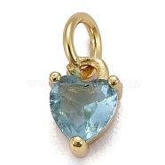 Brass Micro Pave Cubic Zirconia Charms, Long-Lasting Plated, Real 18K Gold Plated, Heart, Pale Turquoise, 8x5x3.5mm, Hole: 3mm(KK-P192-08-G05)