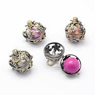 Rack Plating Brass Cage Pendants, Chime Ball Pendants, with Brass Bell Beads, Lead Free & Cadmium Free, Flower, Brushed Antique Bronze, 26x25x20mm, Hole: 4x6mm(KK-F723-02AB-RS)